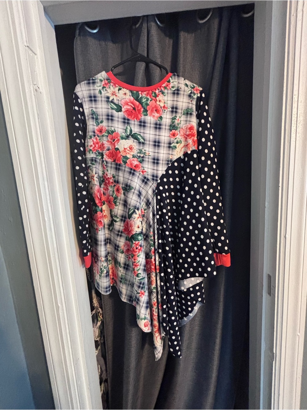 Floral & Polka Dot Mixed-Print Long Sleeve Top